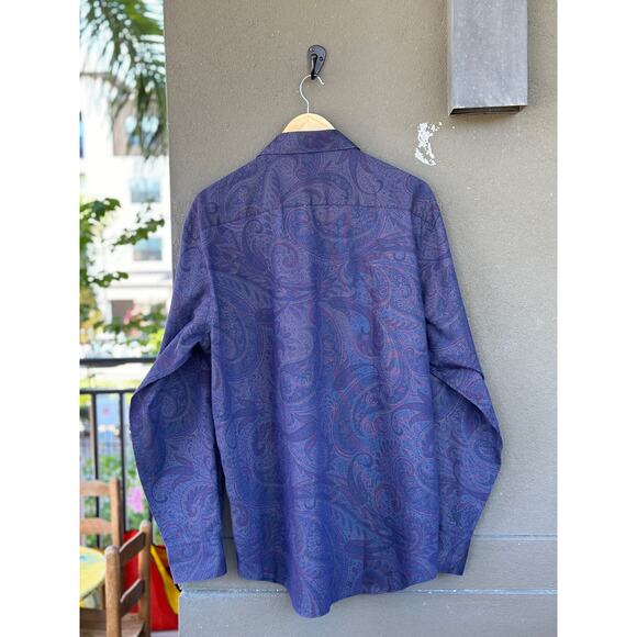 Bugatchi Uomo Men's XL Purple Paisley Print Long Sleeve Casual Button-Down Shirt - Picture 9 of 14